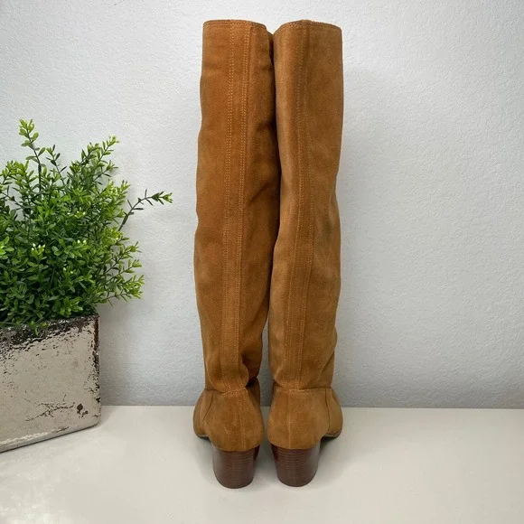 Michael Kors Avery Knee High Suede Leather Boots Stacked Heel Acorn Size 6-6.5 - Picture 5 of 14